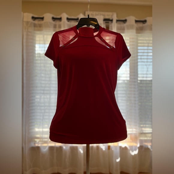 Sheer bodice, red slinky blouse from Adele & May, large. - Picture 13 of 14